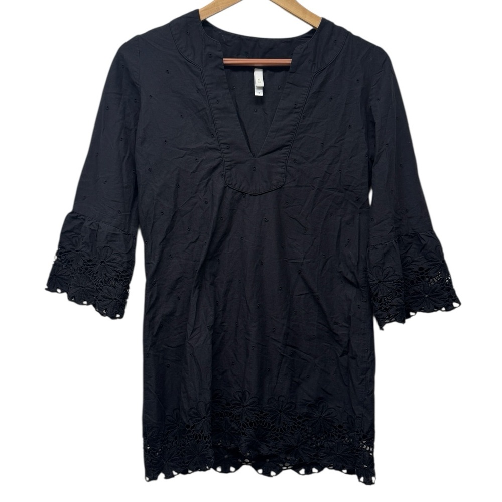 Vix Black Textured V-Neck Top/Tunic/Swim Coverup